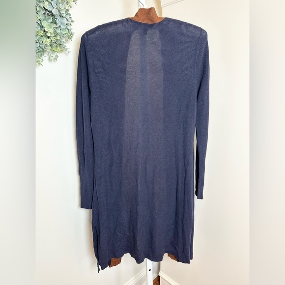 Eileen Fisher Long Open Front Sweater Cardigan in Navy and Brown Size Medium - Picture 4 of 8